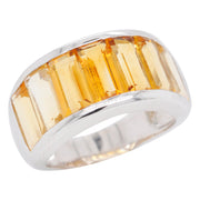 Sterling Silver Shaded Citrine Baguette Band Ring - Vaibhav Dhadda Jewellery