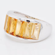 Sterling Silver Shaded Citrine Baguette Band Ring - Vaibhav Dhadda Jewellery