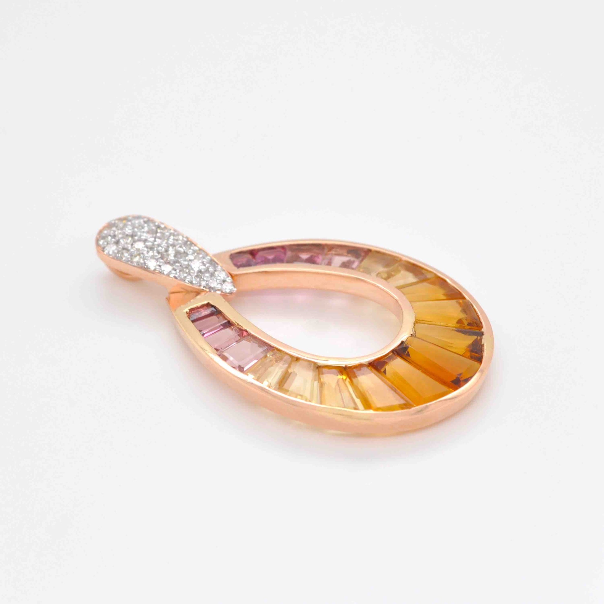 18K Gold Citrine Pink Tourmaline Diamond Raindrop Set - Vaibhav Dhadda Jewelry