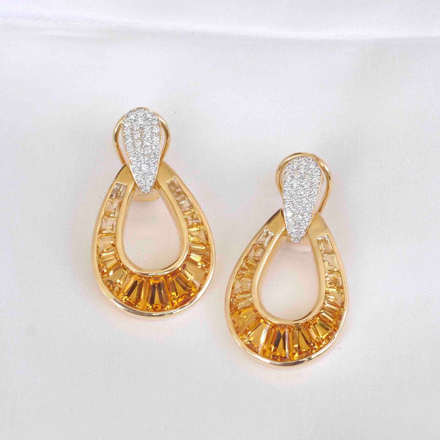 18K Gold Gradient Citrine Diamond Raindrop Earrings - Vaibhav Dhadda Jewelry