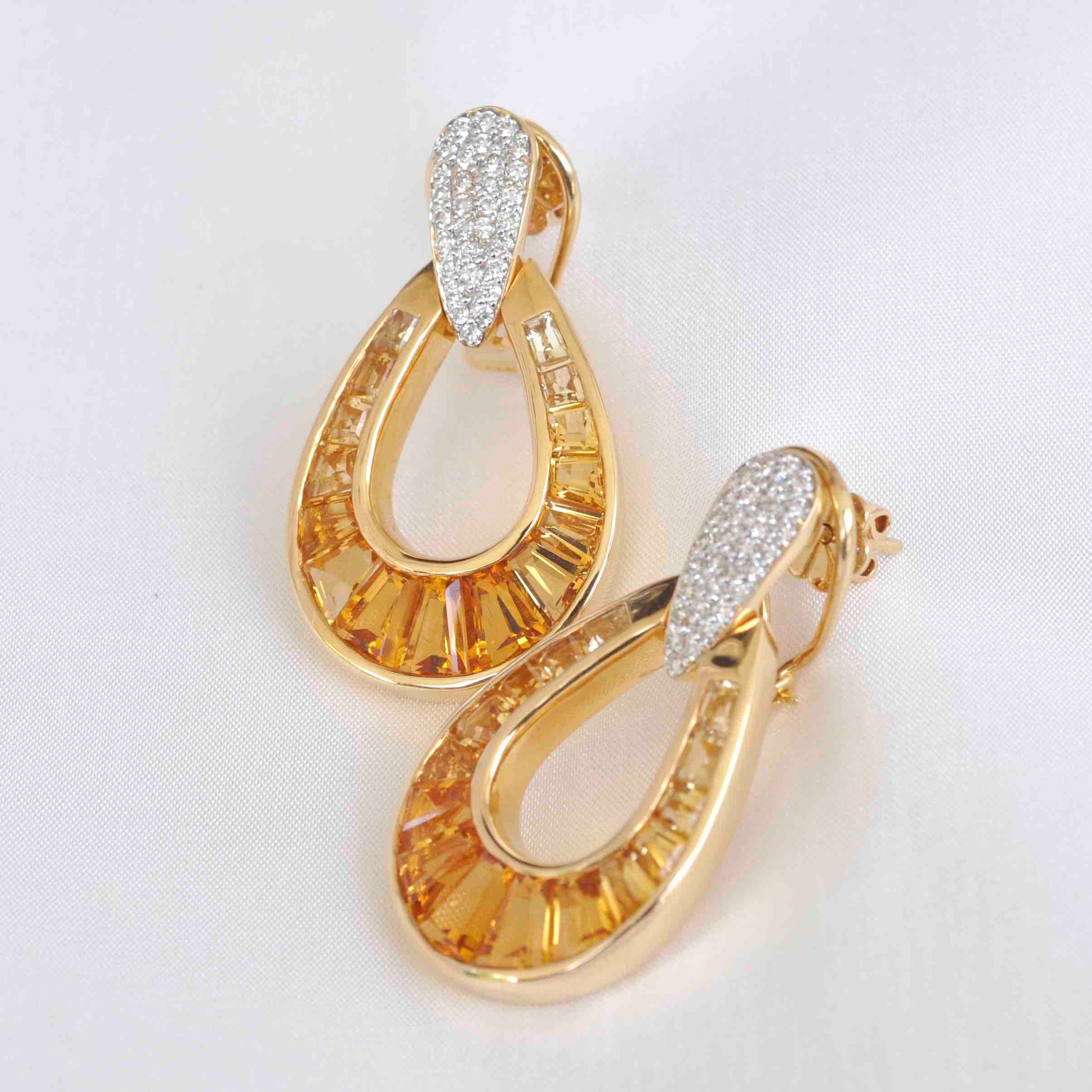 18K Gold Gradient Citrine Diamond Raindrop Earrings - Vaibhav Dhadda Jewelry