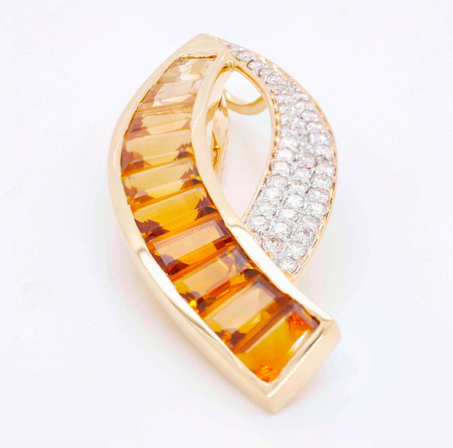 18k Gold Citrine Baguette Diamond Sword Pendant Brooch - Vaibhav Dhadda Jewelry