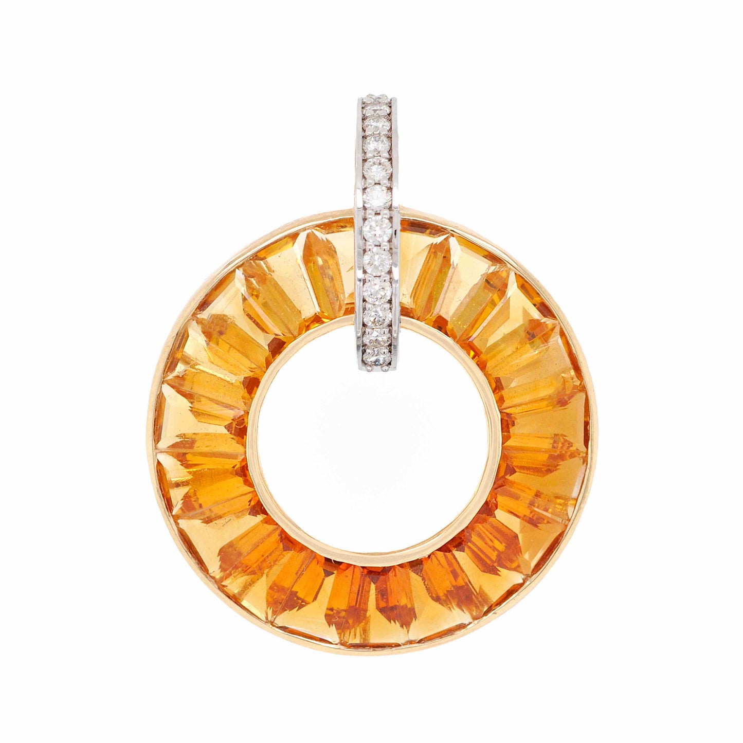 18K Gold Citrine Diamond Circle Pendant Necklace