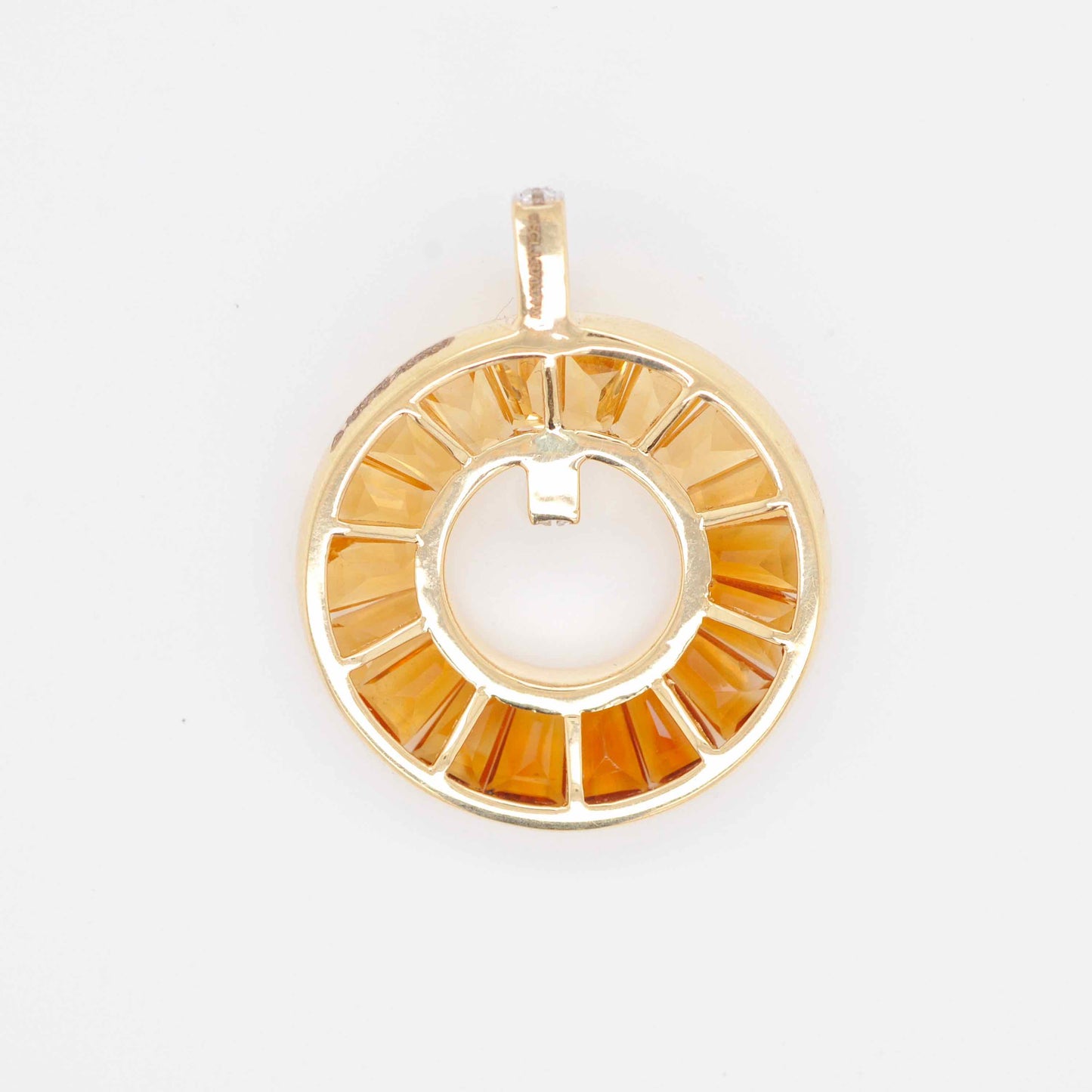 18K Gold Citrine Diamond Circle Pendant Necklace