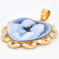 18K Gold Valentine Couple Cameo Carved Heart Pendant