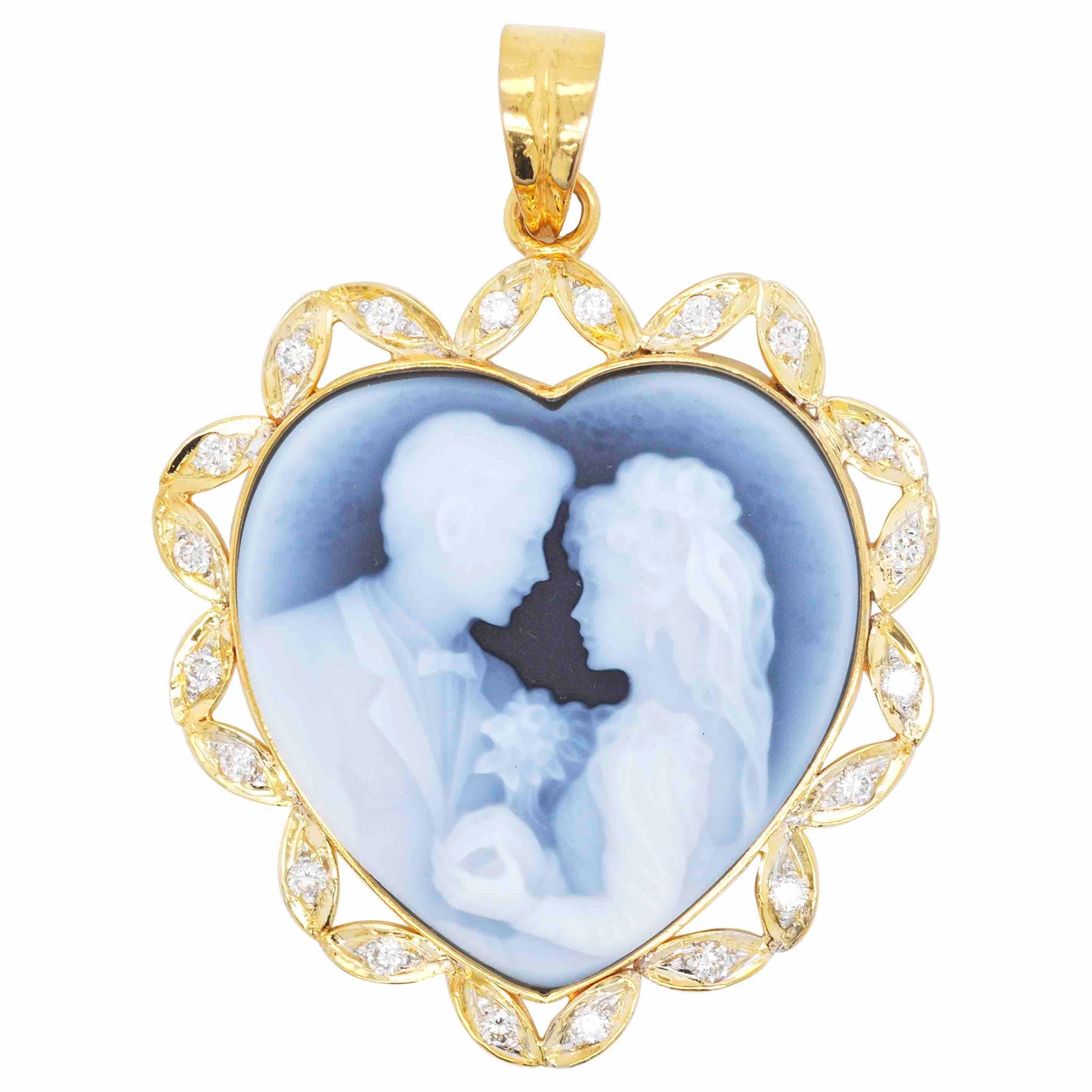 18K Gold Valentine Couple Cameo Carved Heart Pendant - Vaibhav Dhadda Jewelry