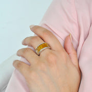 Sterling Silver Shaded Citrine Baguette Band Ring - Vaibhav Dhadda Jewellery