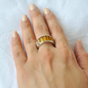 Sterling Silver Shaded Citrine Baguette Band Ring - Vaibhav Dhadda Jewellery