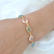 Prehnite Rose Quartz Aquamarine Bracelet