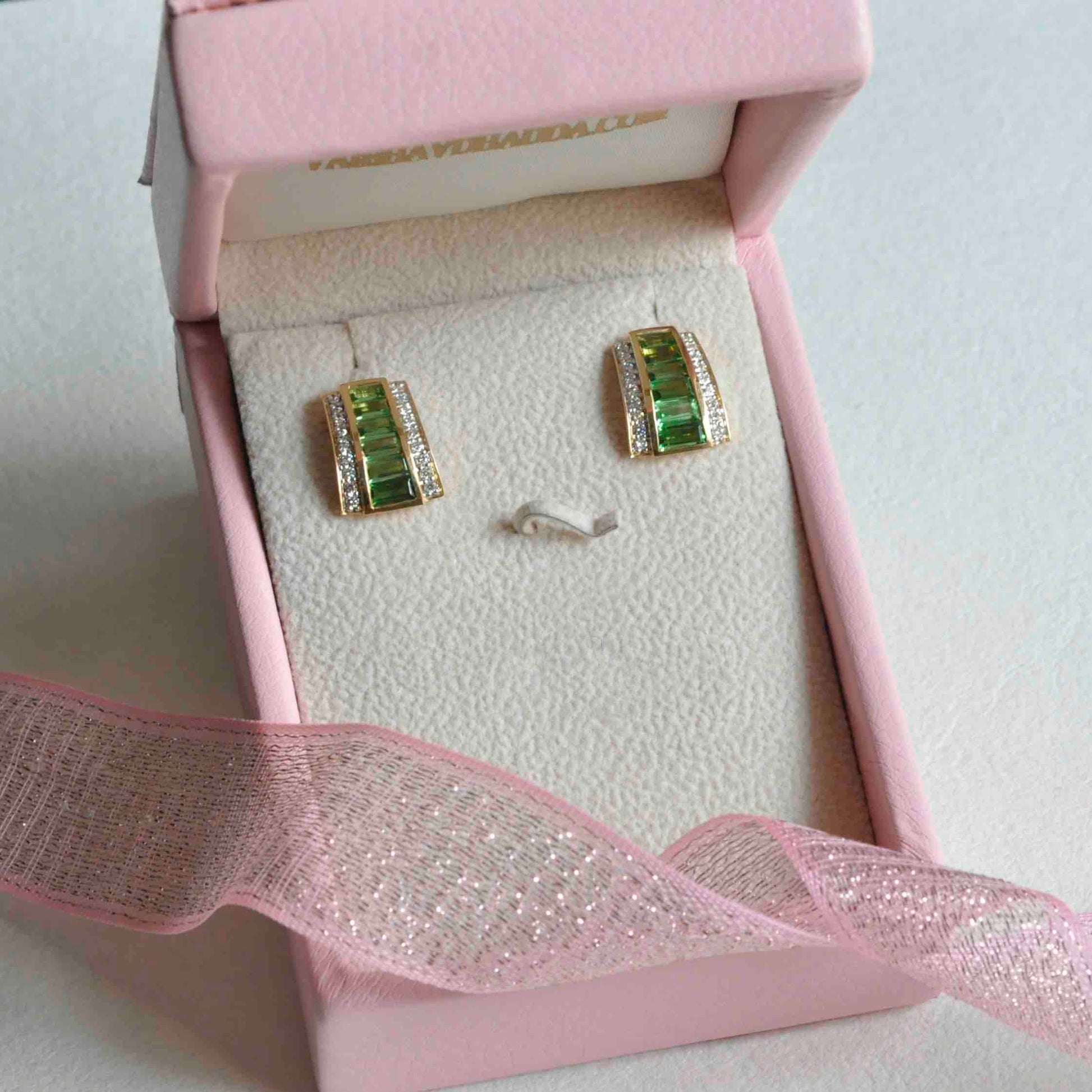 18K Gold Baguette Tsavorite Art deco Pyramid Diamond Stud Earrings - Vaibhav Dhadda Jewelry