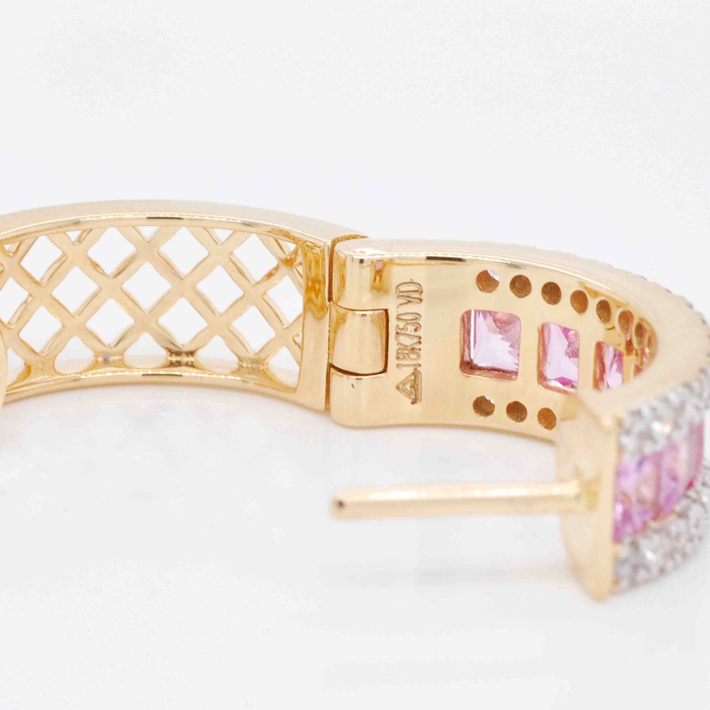 18k gold pink sapphire diamond huggies hoop earrings