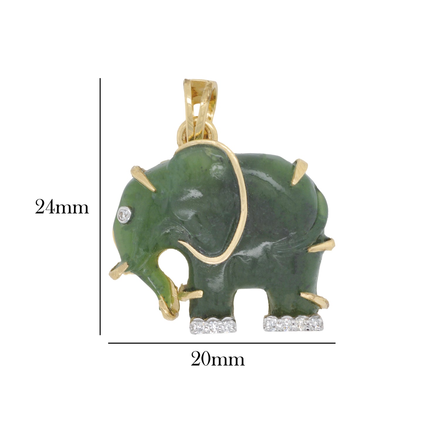 Hand-Carved Nephrite Jade Elephant Diamond Pendant