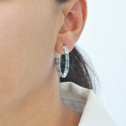 Blue Topaz Octagon Hoop Earrings