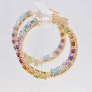 Rainbow Gemstones Octagon Hoop Earrings