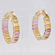 Rainbow Gemstones Octagon Hoop Earrings