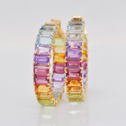 Rainbow Gemstones Octagon Hoop Earrings