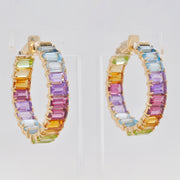 Rainbow Gemstones Octagon Hoop Earrings