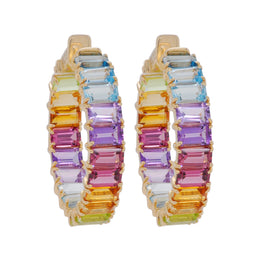 Rainbow Gemstones Octagon Hoop Earrings