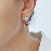Rainbow Gemstones Octagon Hoop Earrings