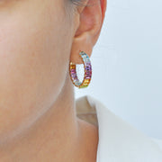 Rainbow Gemstones Octagon Hoop Earrings