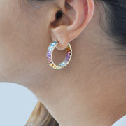 Rainbow Gemstones Octagon Hoop Earrings