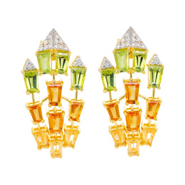Citrine, Peridot & Diamond Cascade Earrings