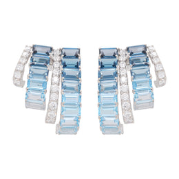 Blue Topaz & Diamond Drift Hoop Earrings