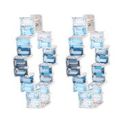 Blue Topaz & Diamond Stepwell Hoop Earrings