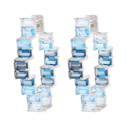 Blue Topaz & Diamond Stepwell Hoop Earrings