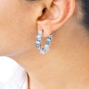 Blue Topaz & Diamond Stepwell Hoop Earrings