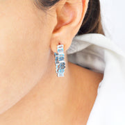 Blue Topaz & Diamond Stepwell Hoop Earrings