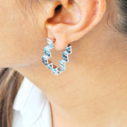 Blue Topaz & Diamond Stepwell Hoop Earrings