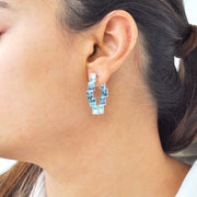 Blue Topaz & Diamond Stepwell Hoop Earrings