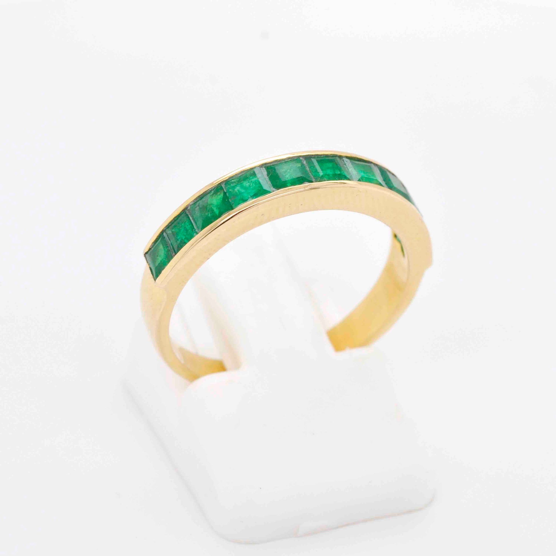 18K Gold Zambian Emerald Half Band Ring - Vaibhav Dhadda Jewelry