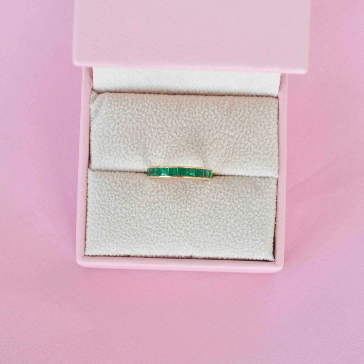 band emerald cut diamond ring