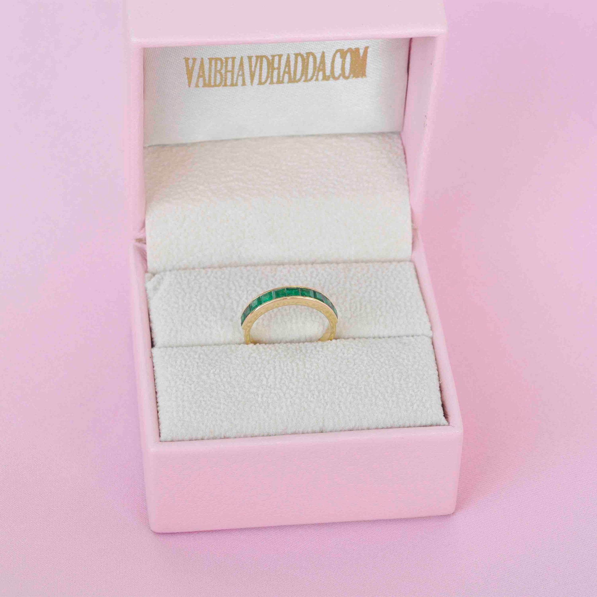 18k yellow gold zambian emerald square half band ring 