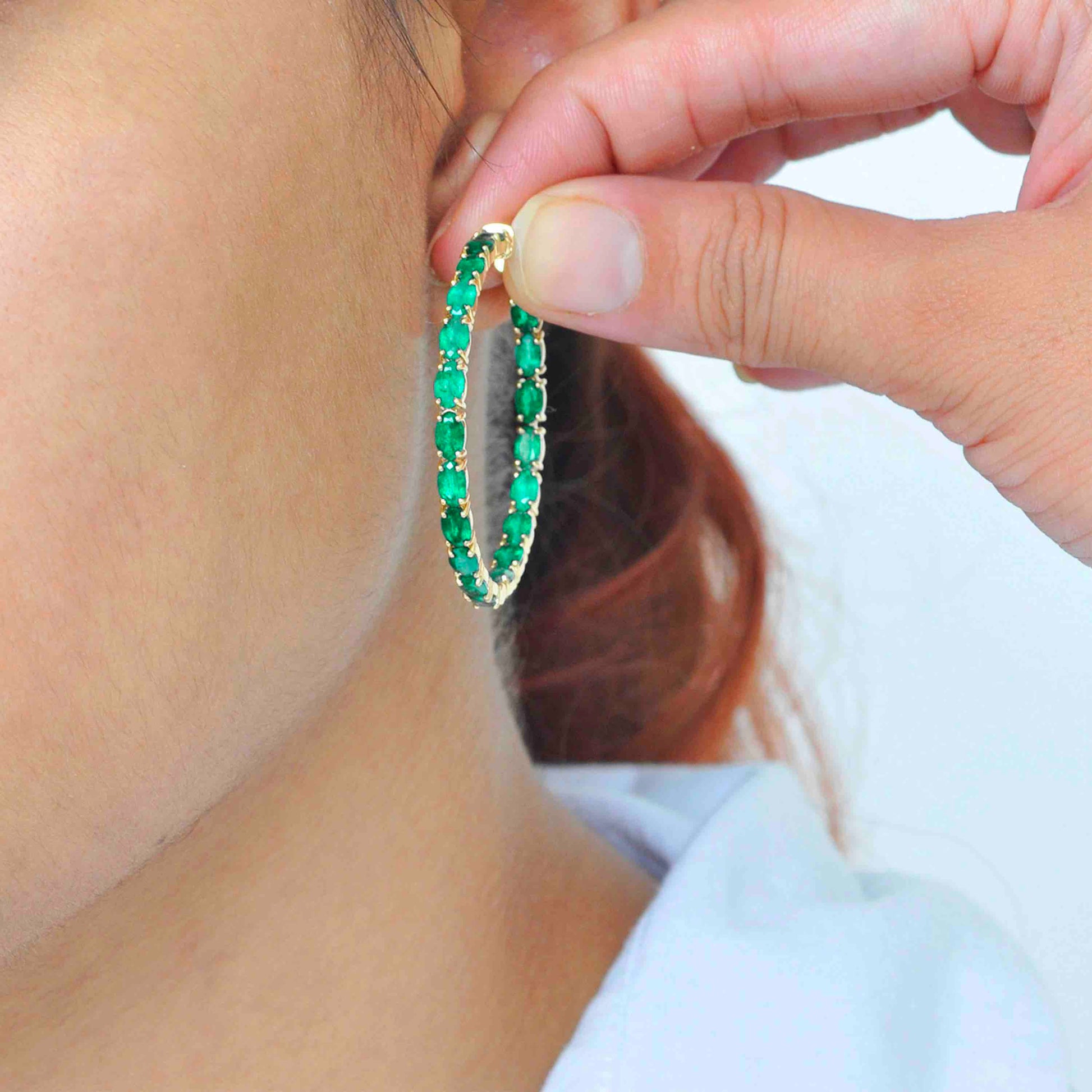 Model wearing Emerald Hoop Earrings