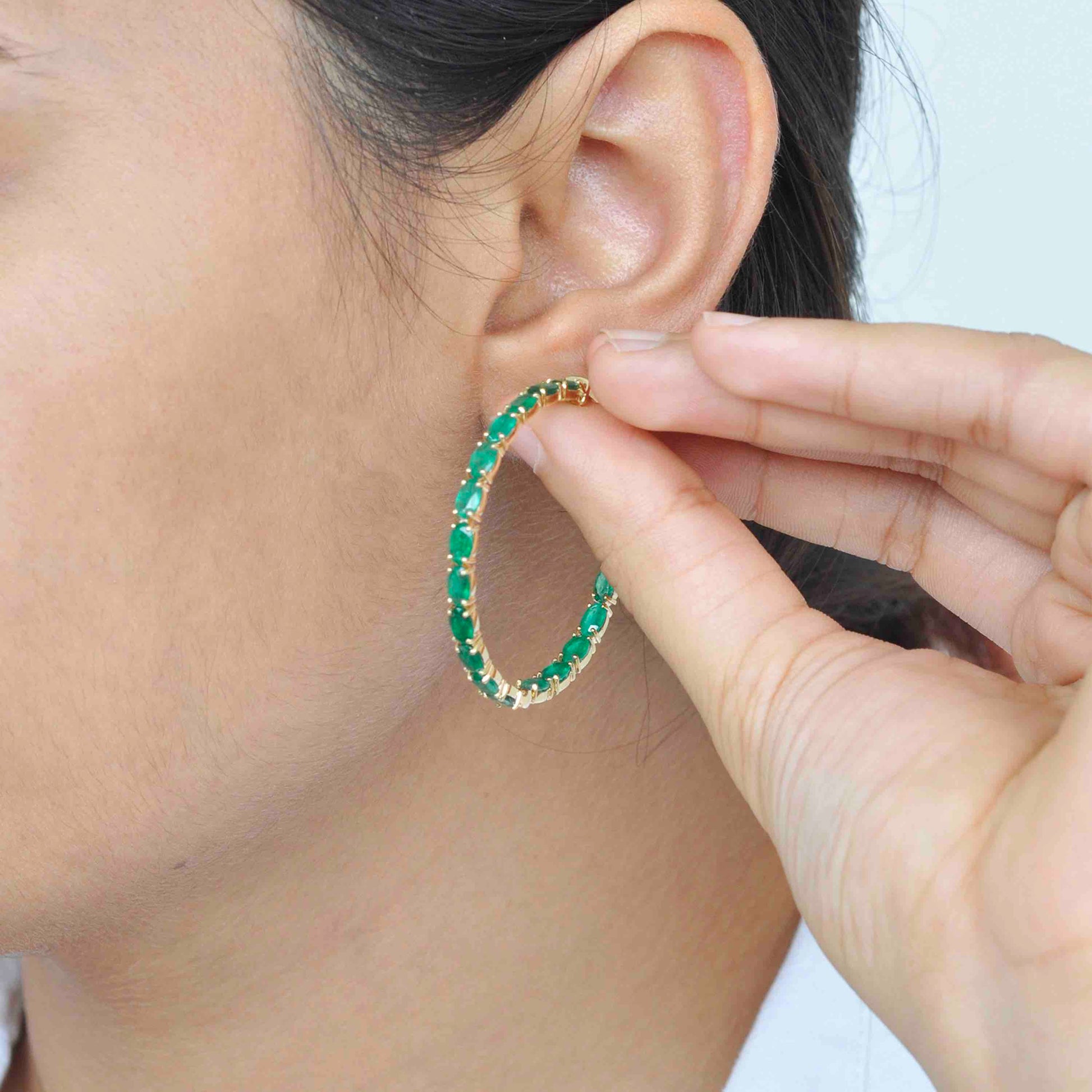 Emerald Cut Oval Hoop Earrings