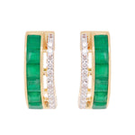18K Gold Emerald Channel-set Diamond Hoop Earrings