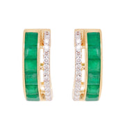 18K Gold Emerald Channel-set Diamond Hoop Earrings
