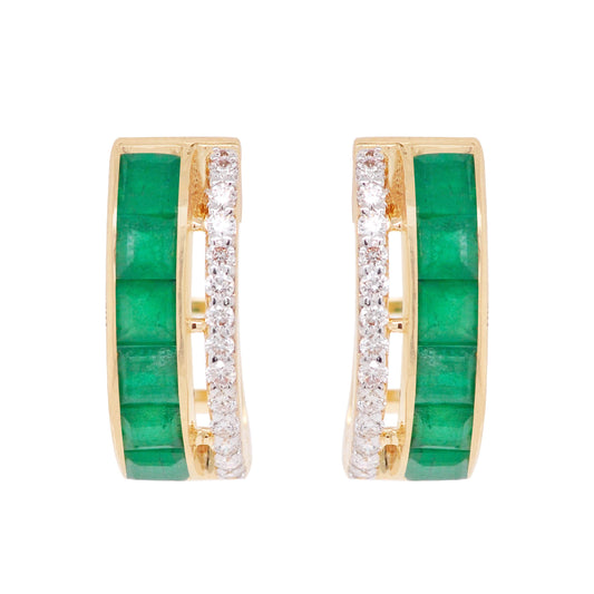 18K Gold Emerald Channel-set Diamond Hoop Earrings