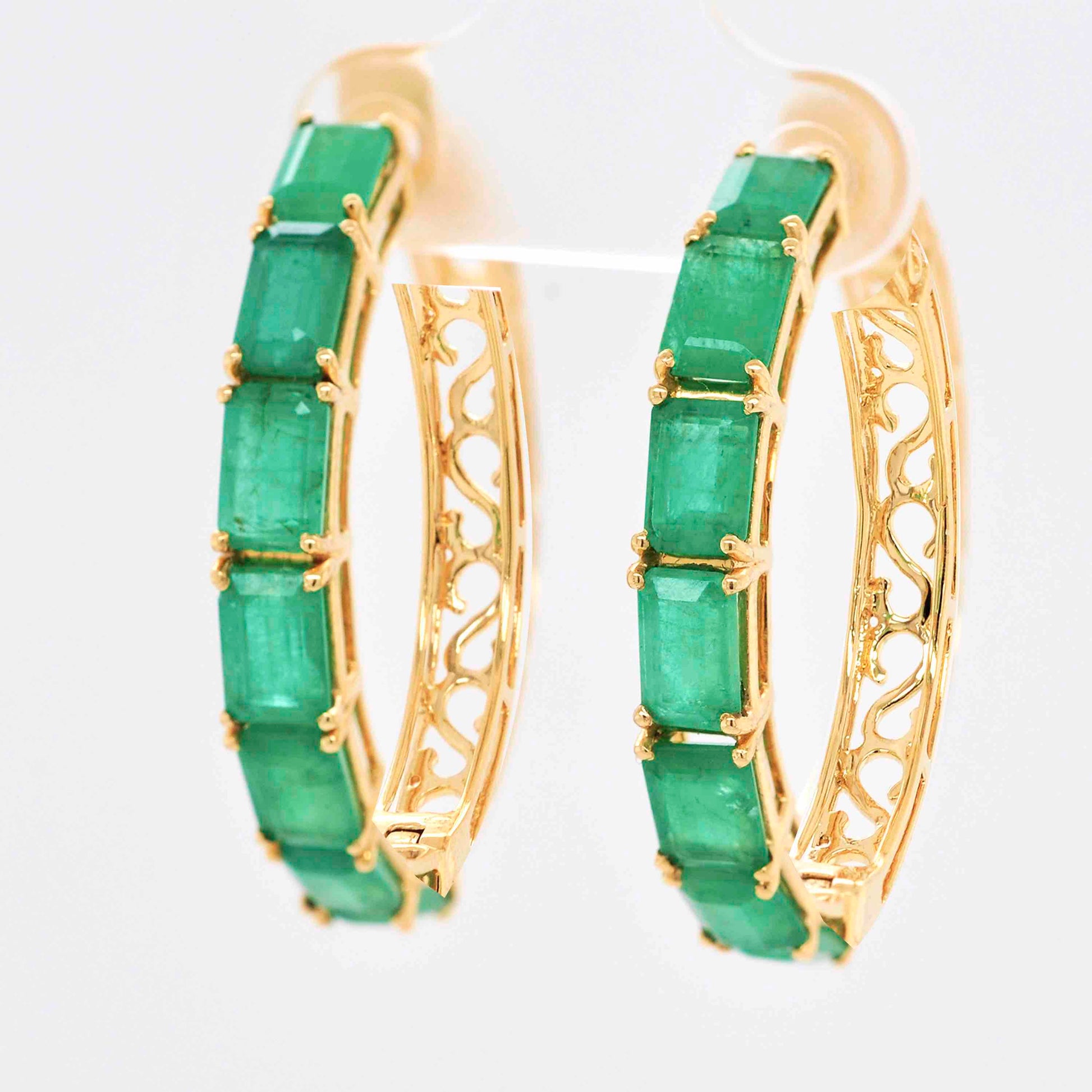 Classic style green emerald hoops