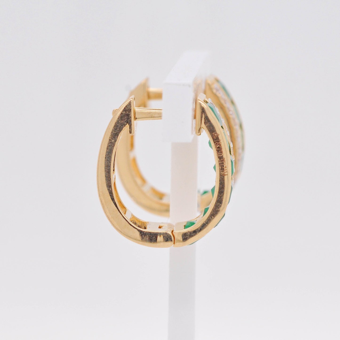 18K Gold Emerald Channel-set Diamond Hoop Earrings