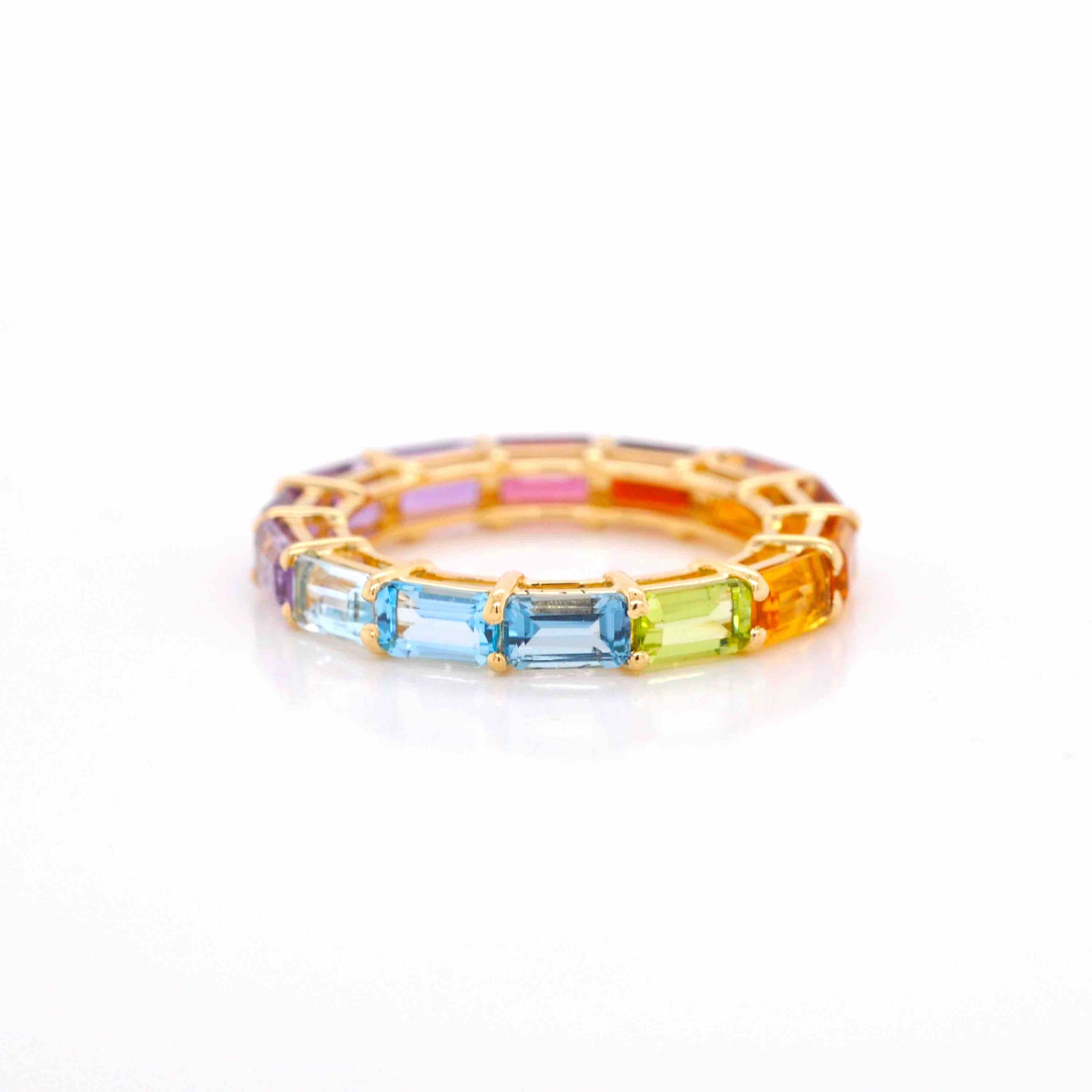 Multicolor eternity band with yellow gold