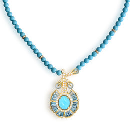 Blue Topaz & Turquoise Lotus Necklace