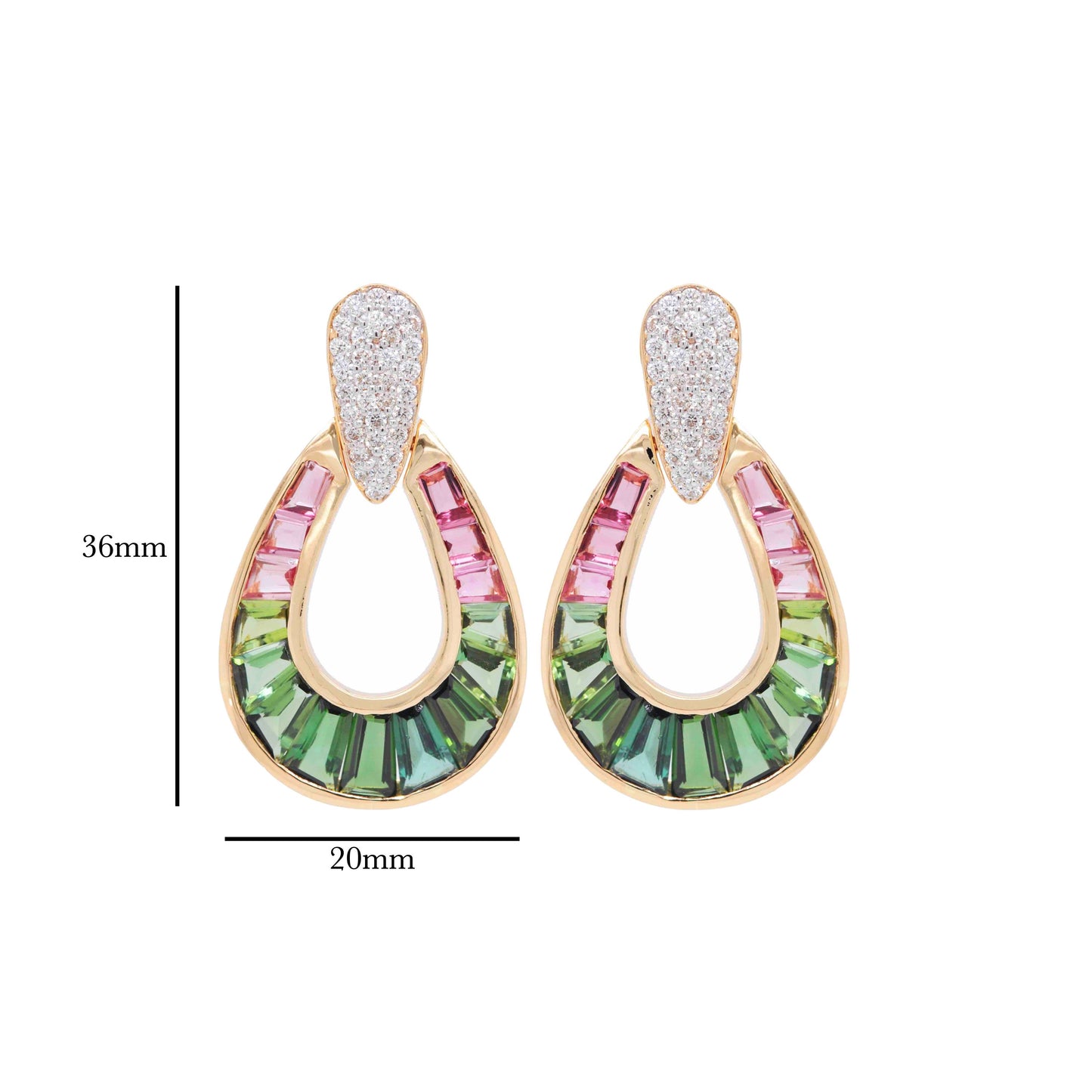 18K Gold Bi-Color Tourmaline Diamond Raindrop Earrings