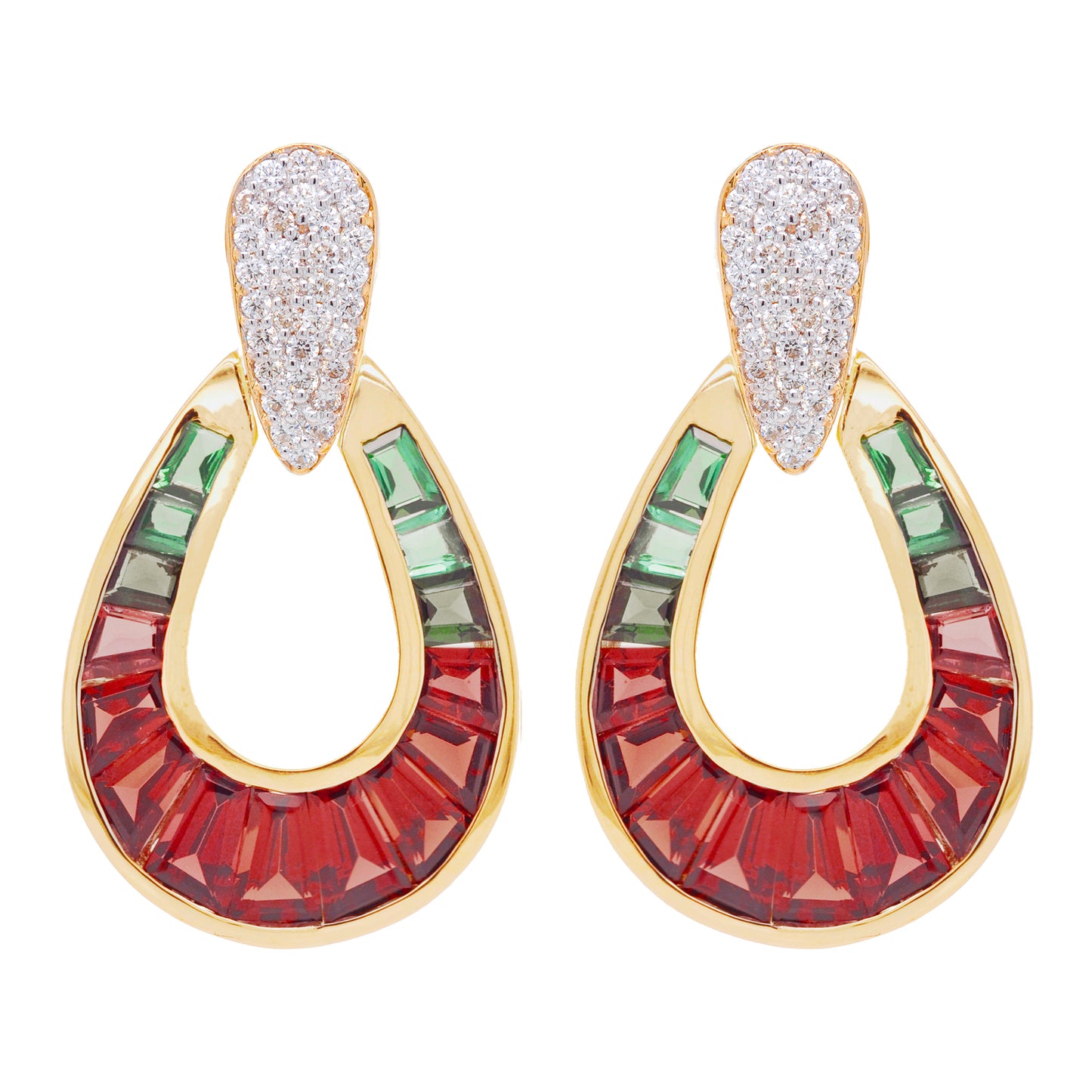 Doorknocker Garnet Green Tourmaline Earrings