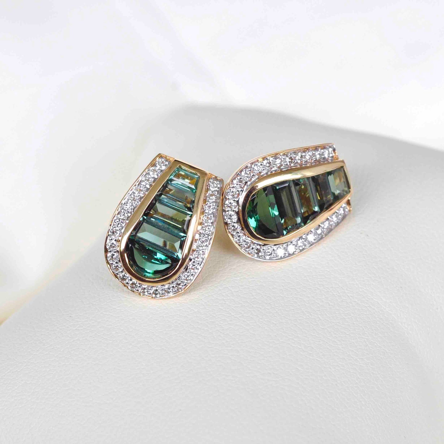 18K Gold Green Tourmaline Diamond Studs Earrings