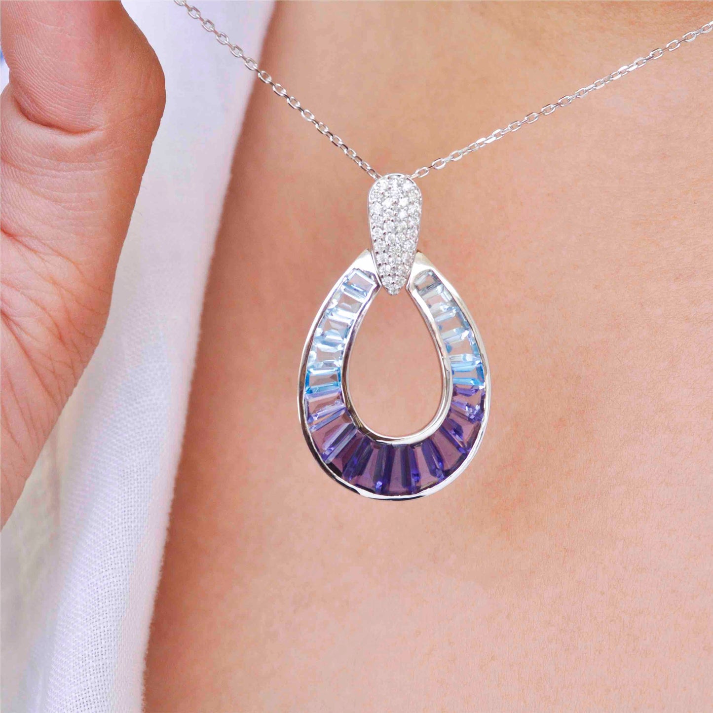 Iolite Topaz and Aqua Diamond Pendant