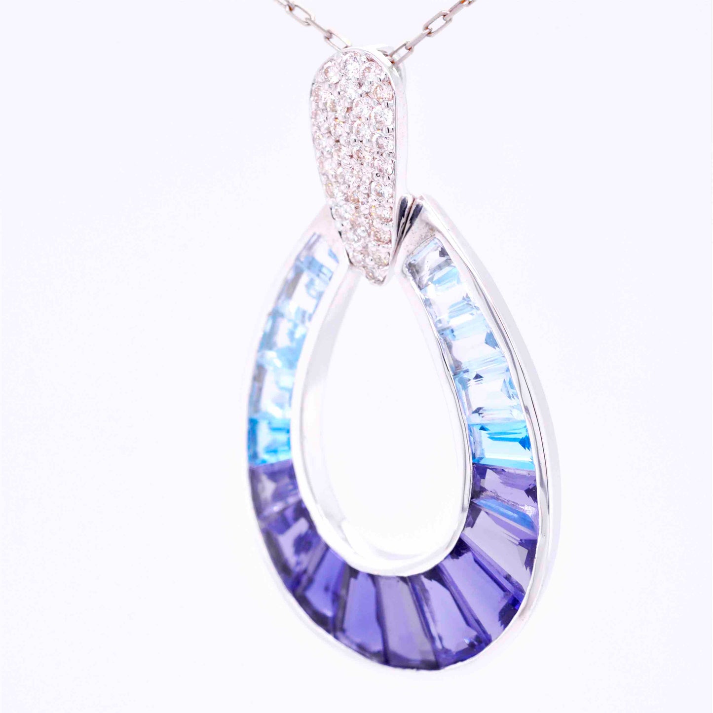 silver Aqua raindrop pendant necklace with diamond